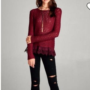 Burgundy Lace Bottom Sweater